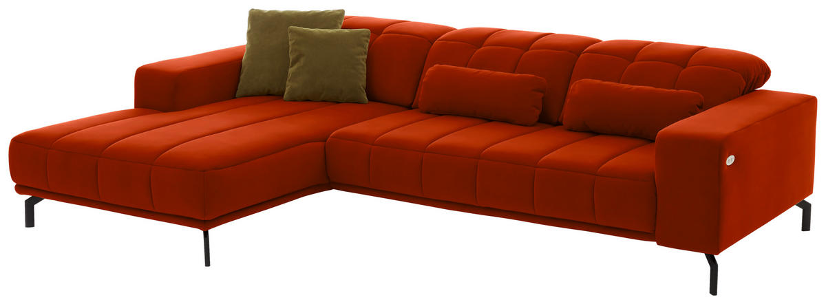 ECKSOFA in Velours Orange  195/293 cm  - Schwarz/Orange, Design, Textil/Metall (195/293cm) - Beldomo Style