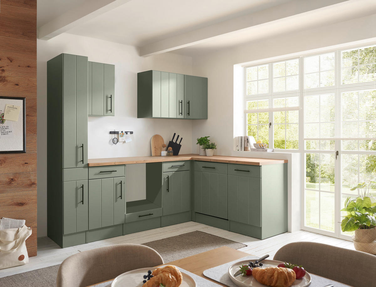 KÜCHENLEERBLOCK 250 cm   in Wildeiche, Schilfgrün  - Schilfgrün/Wildeiche, Trend, Holzwerkstoff/Metall (250cm) - Respekta