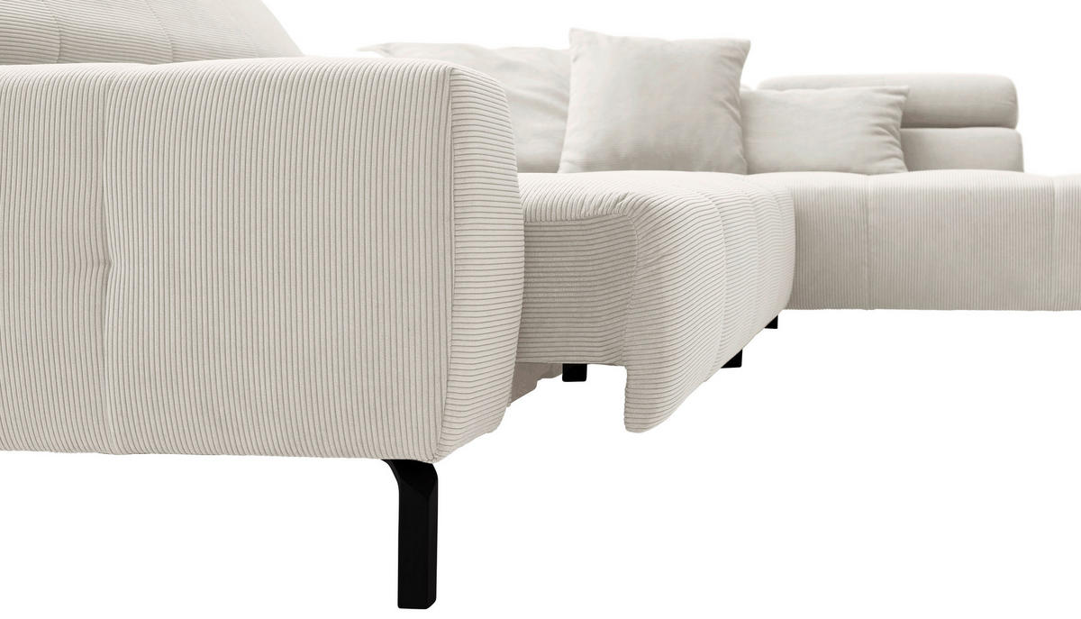 ECKSOFA in Feincord Weiss  - Weiss/Schwarz, Konventionell, Textil/Metall (311/219cm) - Hom`in