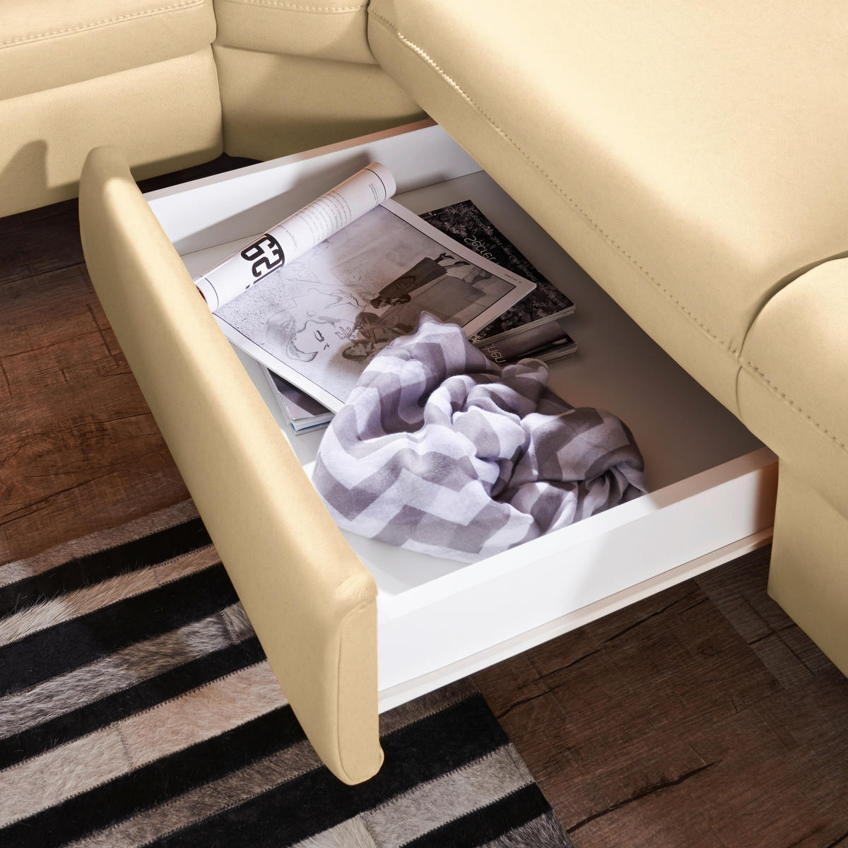 ECKSOFA in Echtleder Beige  - Beige/Alufarben, Design, Leder/Metall (271/239cm) - Cantus