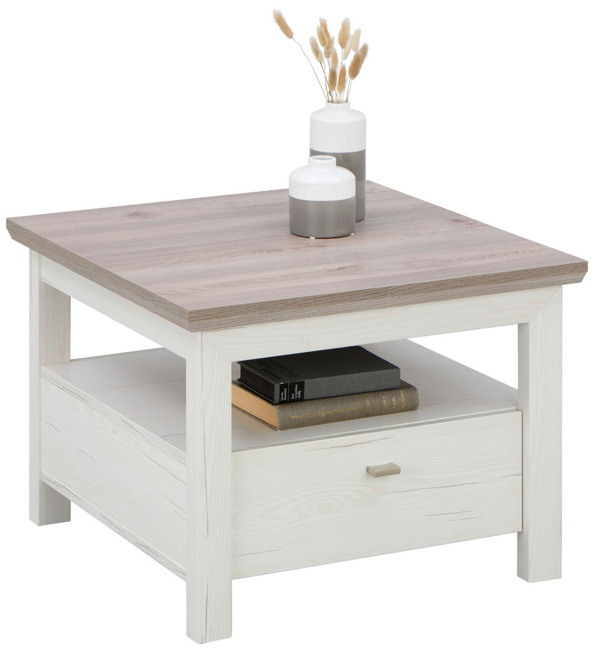 BEISTELLTISCH in Holzwerkstoff 65/65/46,6 cm  - Weiss/Grau, Konventionell, Holzwerkstoff/Metall (65/65/46,6cm) - Hom`in