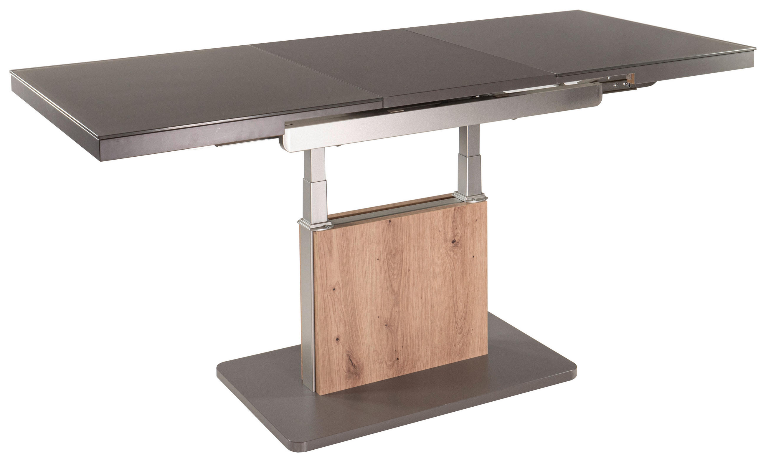 COUCHTISCH ESG 110-150/65/55-74 cm rechteckig Eiche Artisan, Silberfarben, Grau  - Silberfarben/Eiche Artisan, Design, Glas/Holzwerkstoff (110-150/65/55-74cm)