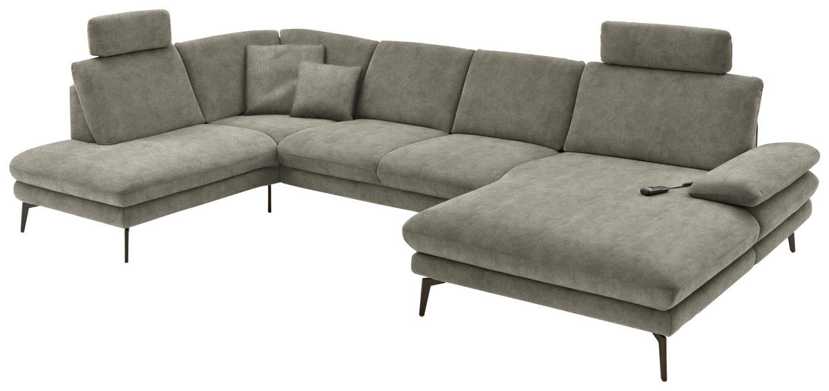 WOHNLANDSCHAFT in Velours Grau  - Schwarz/Grau, Design, Textil/Metall (208/344/180cm) - Dieter Knoll