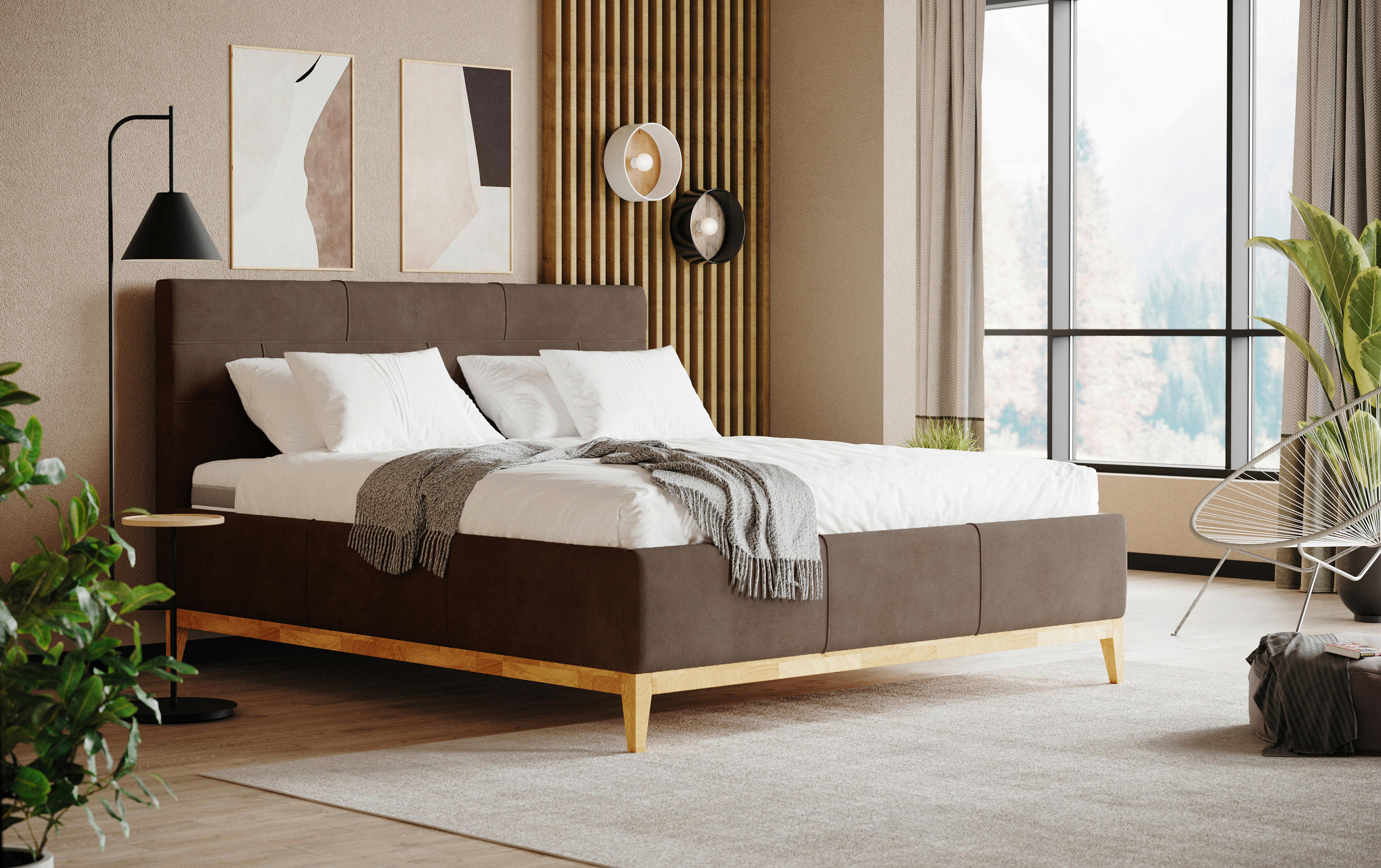 POLSTERBETT Lattenrost, Bettkasten, Matratzen 160/200 cm  in Taupe  - Taupe/Eichefarben, MODERN, Holz/Holzwerkstoff (160/200cm) - MID.YOU