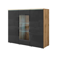 HIGHBOARD Vera, 120/103,3/39,5 cm,  - Schwarz Hochglanz/Eiche Wotan, Trend, Glas/Holzwerkstoff (120/103,3/39,5cm) - P & B
