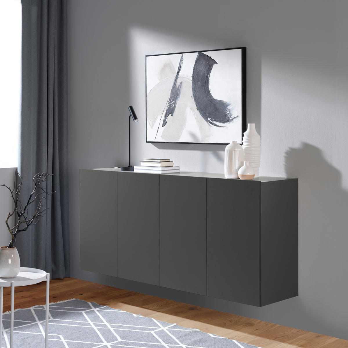 ŠIROKÁ KOMODA, antracitová, 180/80/42 cm - antracitová, Design, kompozitné drevo (180/80/42cm) - Hom`in