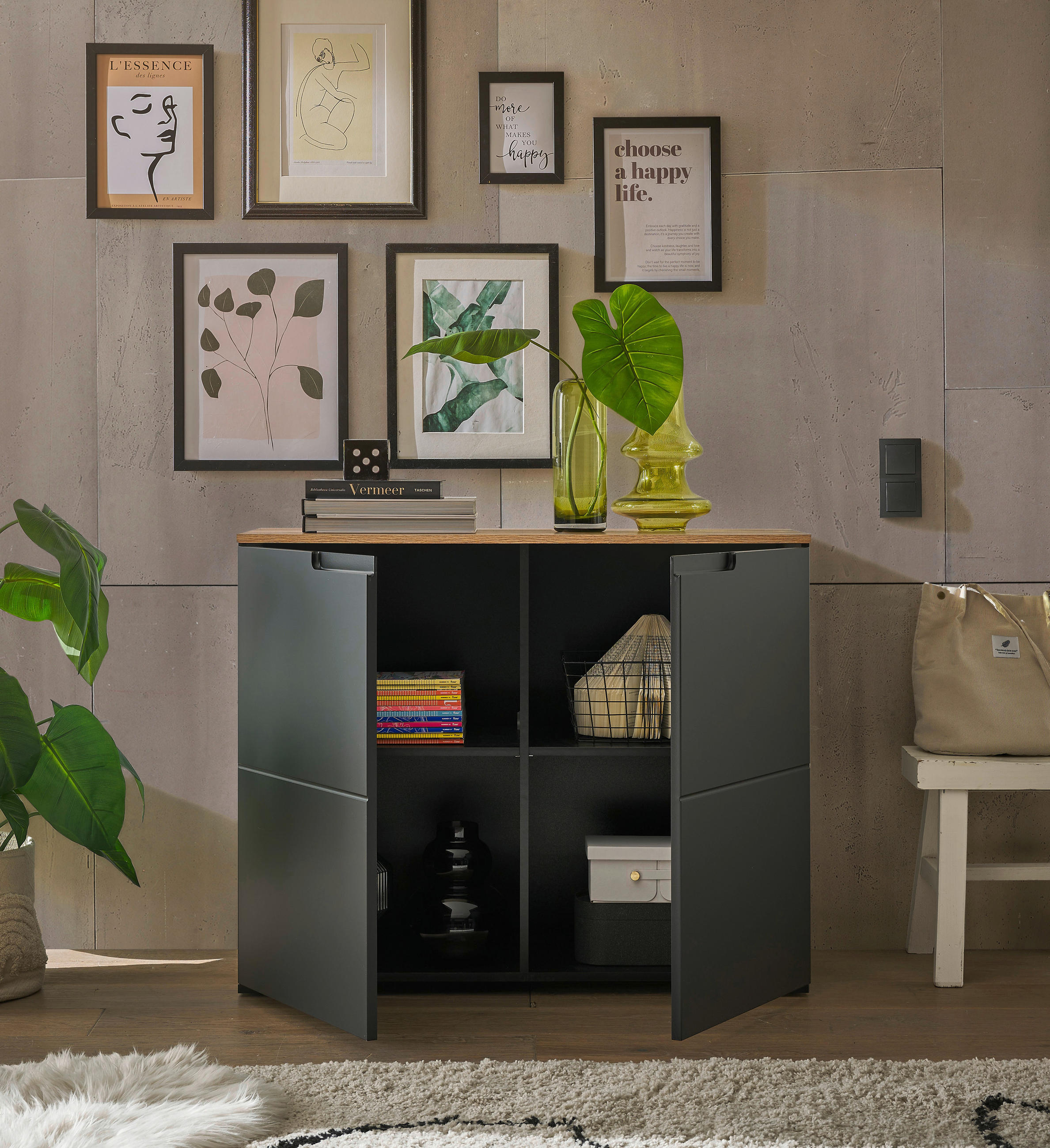 KOMODA, černá, barvy dubu, 100/80/40 cm - černá/barvy dubu, Design, kompozitní dřevo/plast (100/80/40cm) - home24
