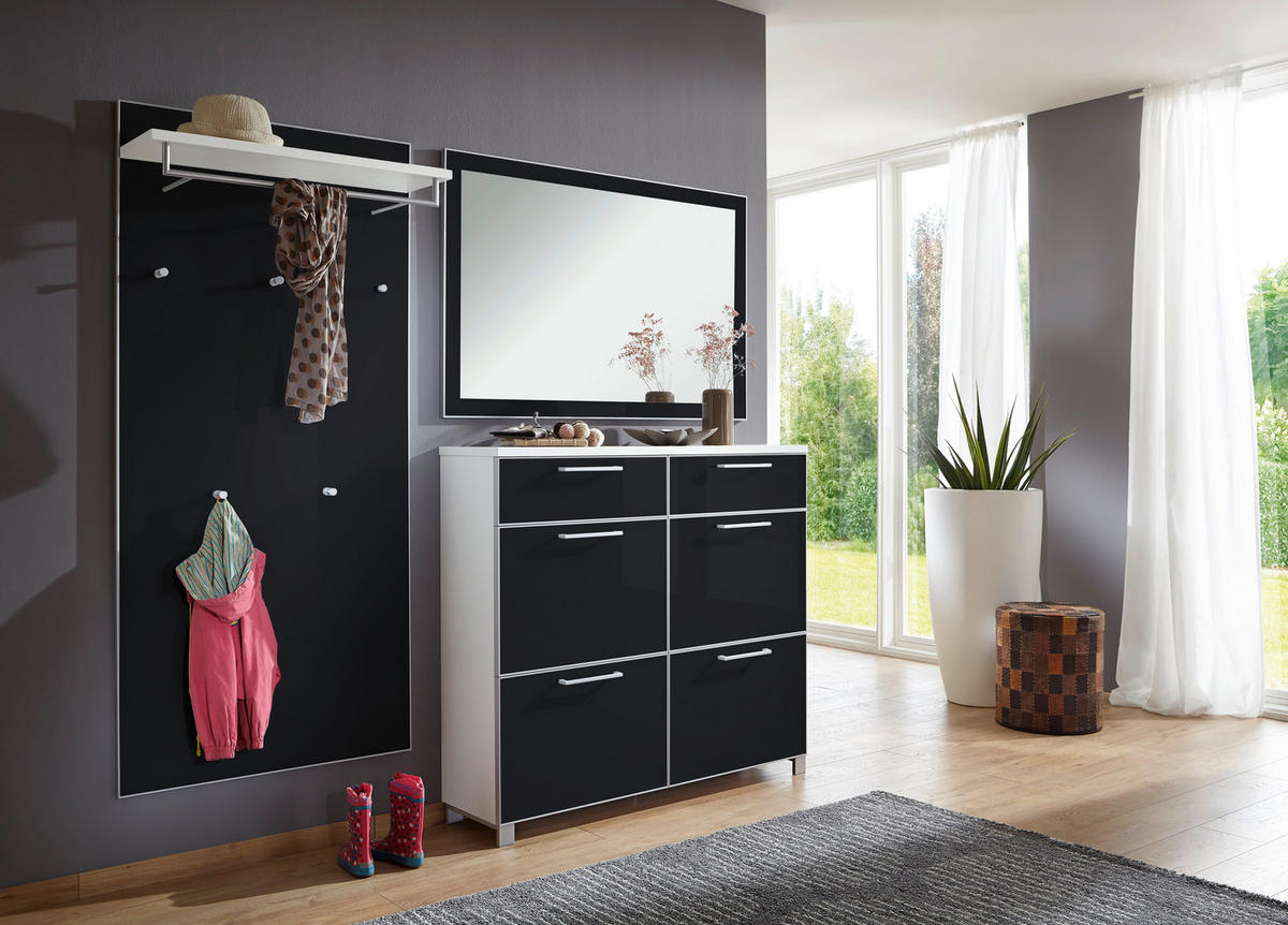 GARDEROBE 3-teilig  in 210/195/31 cm  - Weiss/Anthrazit, Design, Glas/Holzwerkstoff (210/195/31cm)