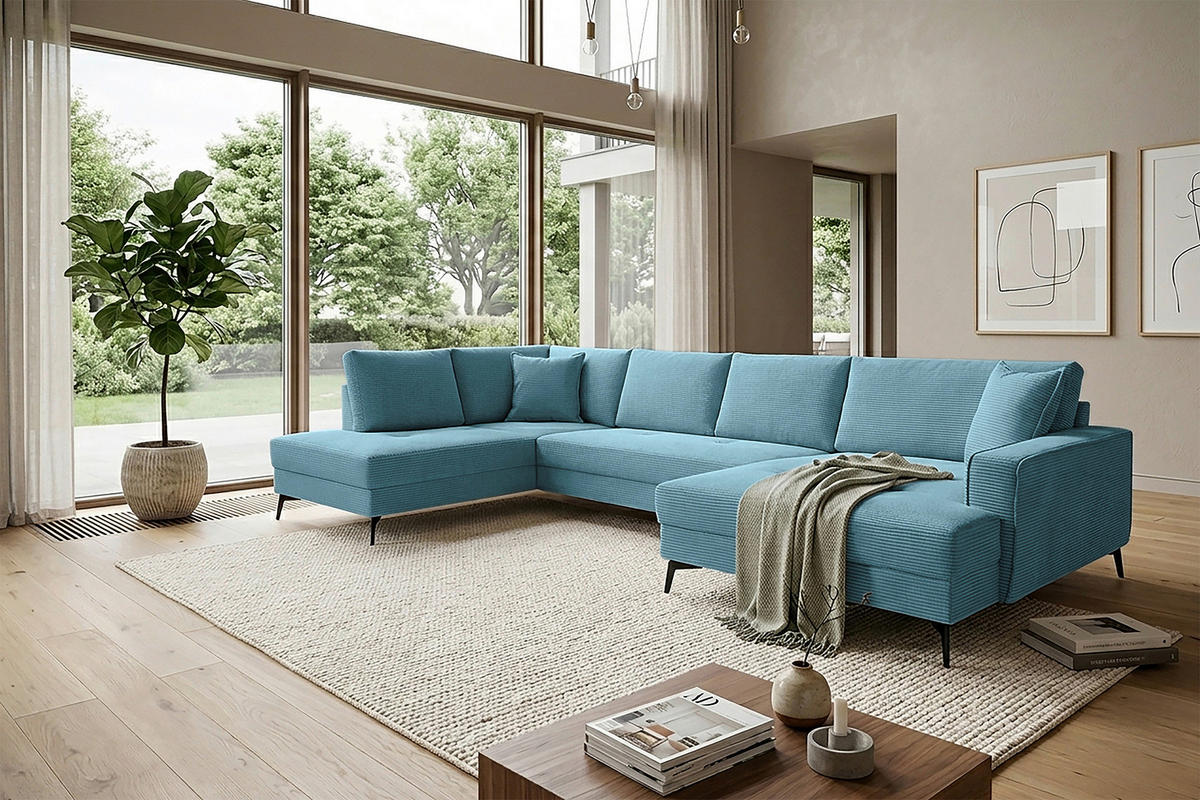 WOHNLANDSCHAFT ZERO Blau Cord  - Blau/Schwarz, Trend, Textil/Metall (195/362/173cm) - Livetastic