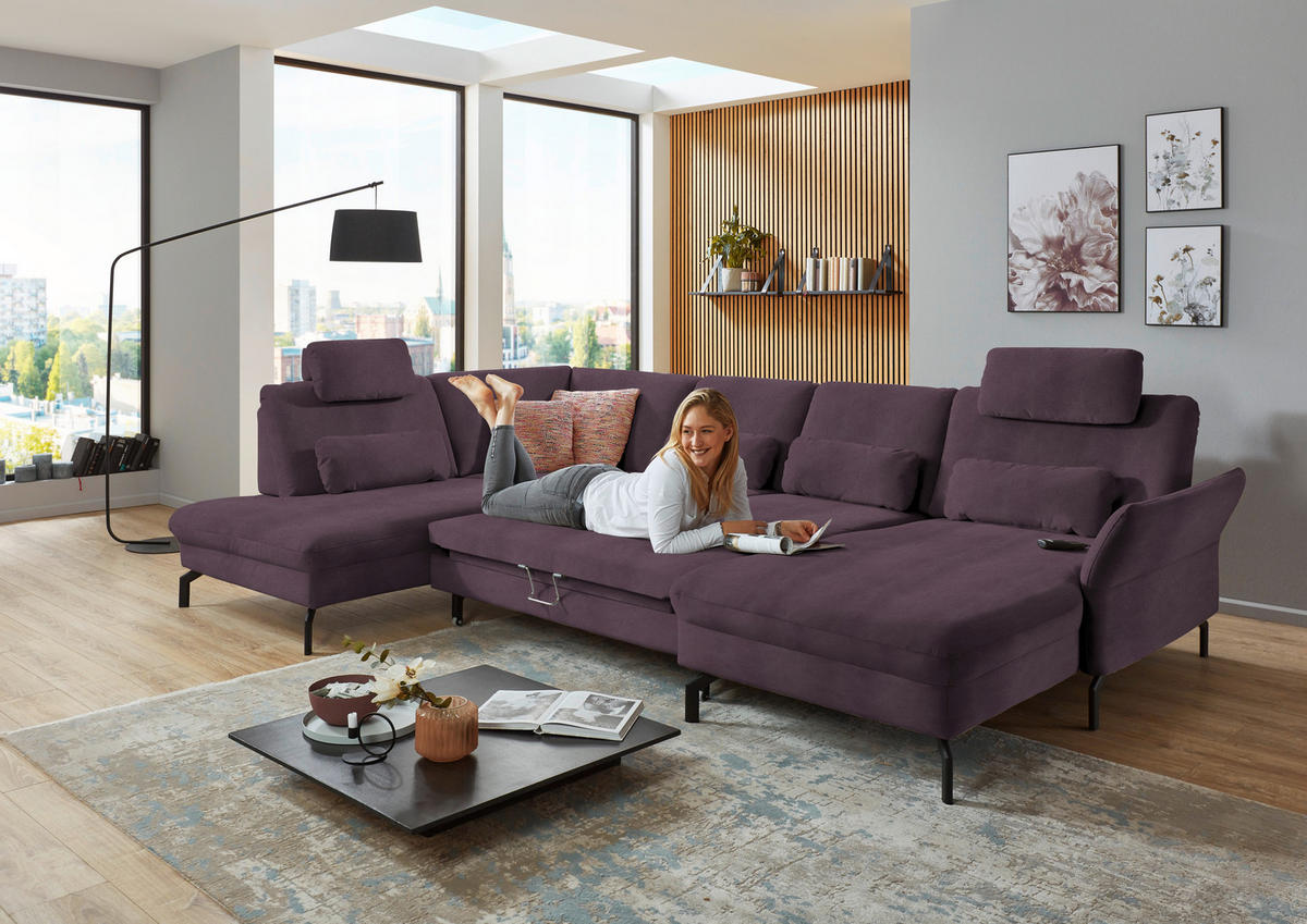 WOHNLANDSCHAFT Lila, Flieder Velours  - Lila/Flieder, Design, Textil/Metall (220/335/179cm) - Beldomo System