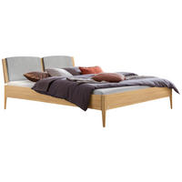 BETT 160/200 cm,  in Hellgrau, Eichefarben, gepolstertes Kopfteil,  - Eichefarben/Hellgrau, KONVENTIONELL, Holz/Textil (160/200cm) - Hasena