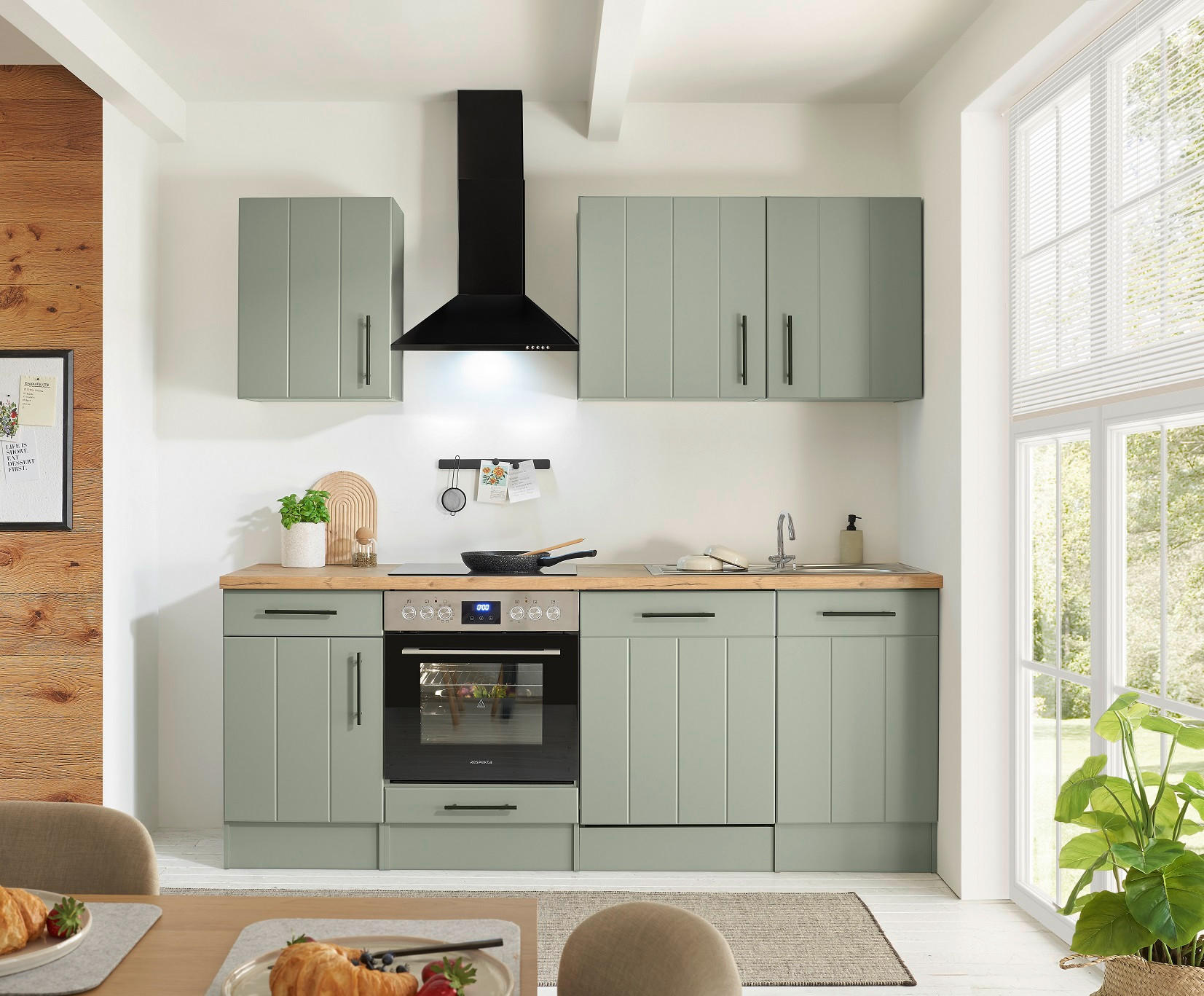 MODULKÖK UTAN VITVAROR 220 cm   i vildek, vassgrön  - vassgrön/vildek, Trend, metall/trämaterial (220cm) - Respekta