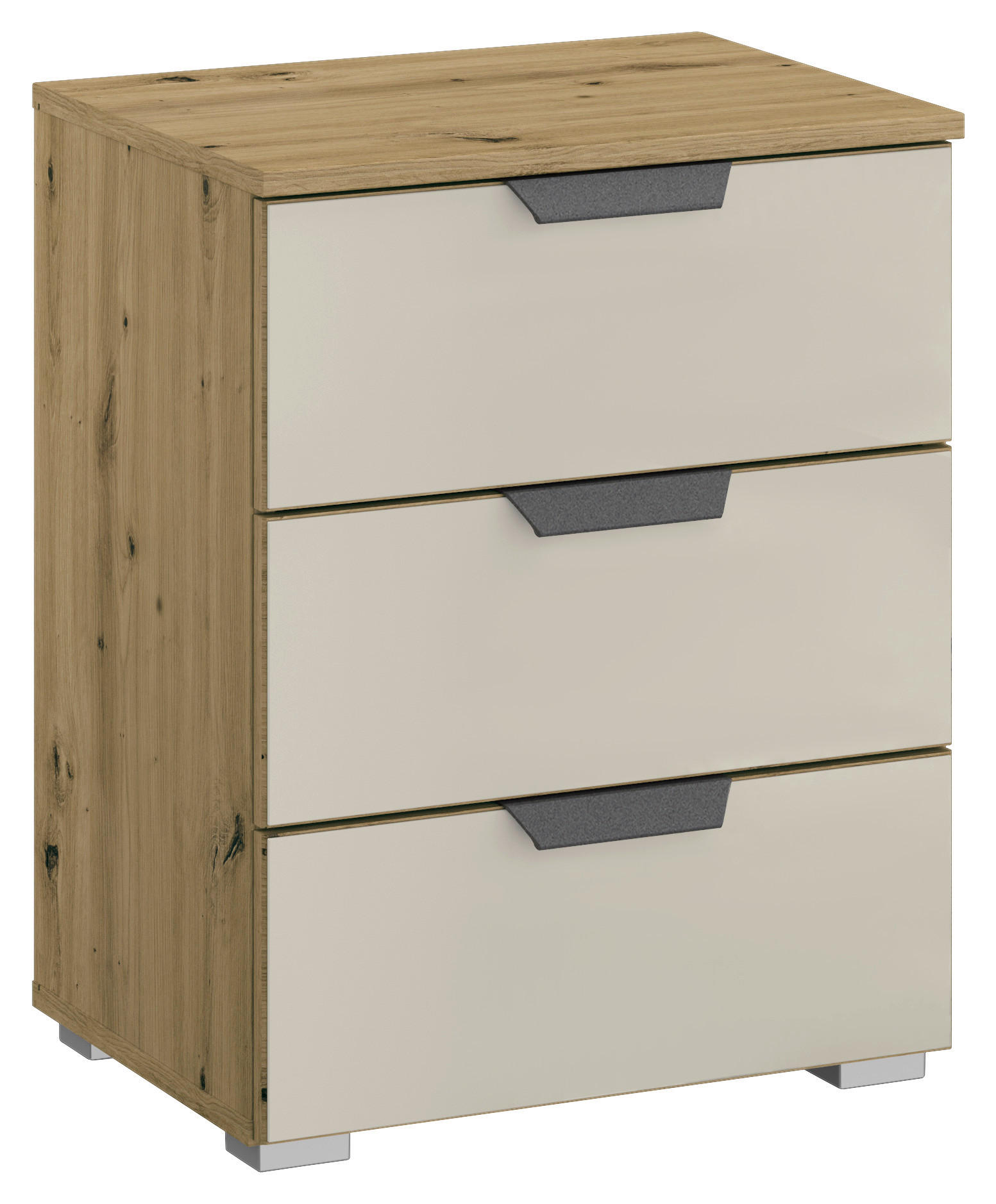 NACHTSCHRANK 47/62/42 cm, Champagner, Eiche Artisan,  - Champagner/Alufarben, MODERN, Glas/Holzwerkstoff (47/62/42cm) - Rauch Möbel