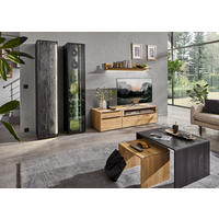 WOHNWAND  in Eichefarben, Schwarz  296/205,5/53,7 cm  - Eichefarben/Anthrazit, Natur, Glas/Holz (296/205,5/53,7cm) - Valnatura