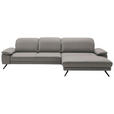 ECKSOFA Dieter Knoll in Echtleder Hellgrau  332/193 cm  - Hellgrau/Schwarz, Design, Leder/Metall (332/193cm) - Dieter Knoll