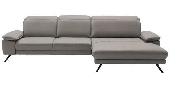 ECKSOFA Dieter Knoll in Echtleder Hellgrau  332/193 cm  - Hellgrau/Schwarz, Design, Leder/Metall (332/193cm) - Dieter Knoll