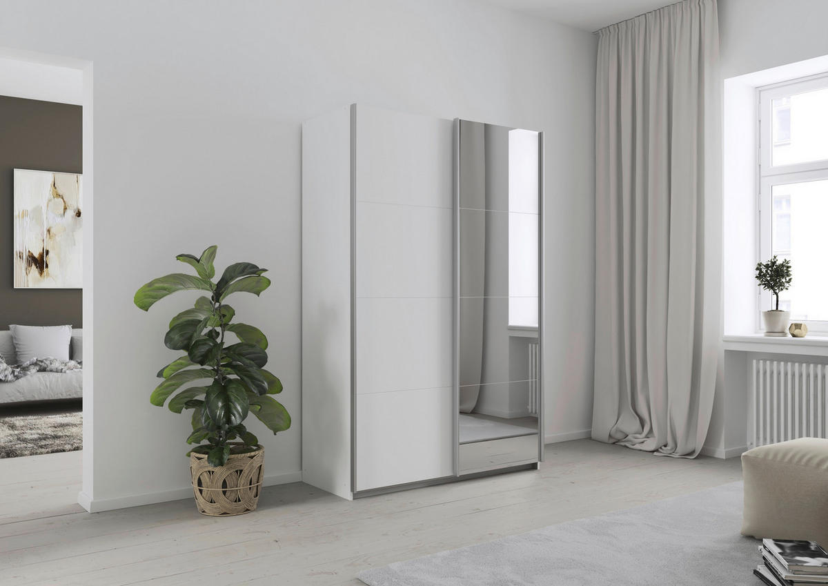 SCHWEBETÜRENSCHRANK 136/210/62 cm 2 Tür(en)-türig Weiß  - Alufarben/Weiß, KONVENTIONELL, Glas/Holzwerkstoff (136/210/62cm) - home24