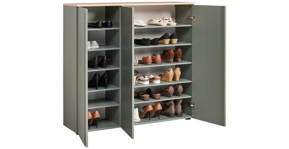 SCHUHSCHRANK 120,3/113,2/34 cm  - Eichefarben/Schwarz, Design, Holzwerkstoff/Kunststoff (120,3/113,2/34cm) - Voleo