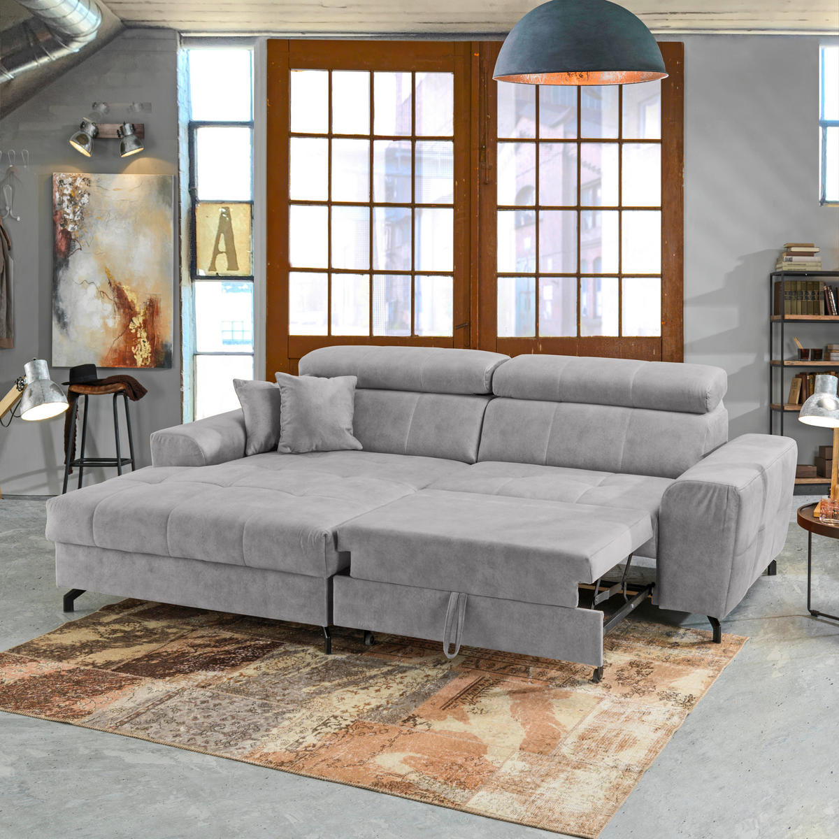 ECKSOFA in Velours Hellgrau  - Hellgrau/Schwarz, Design, Textil/Metall (181/267cm) - Carryhome