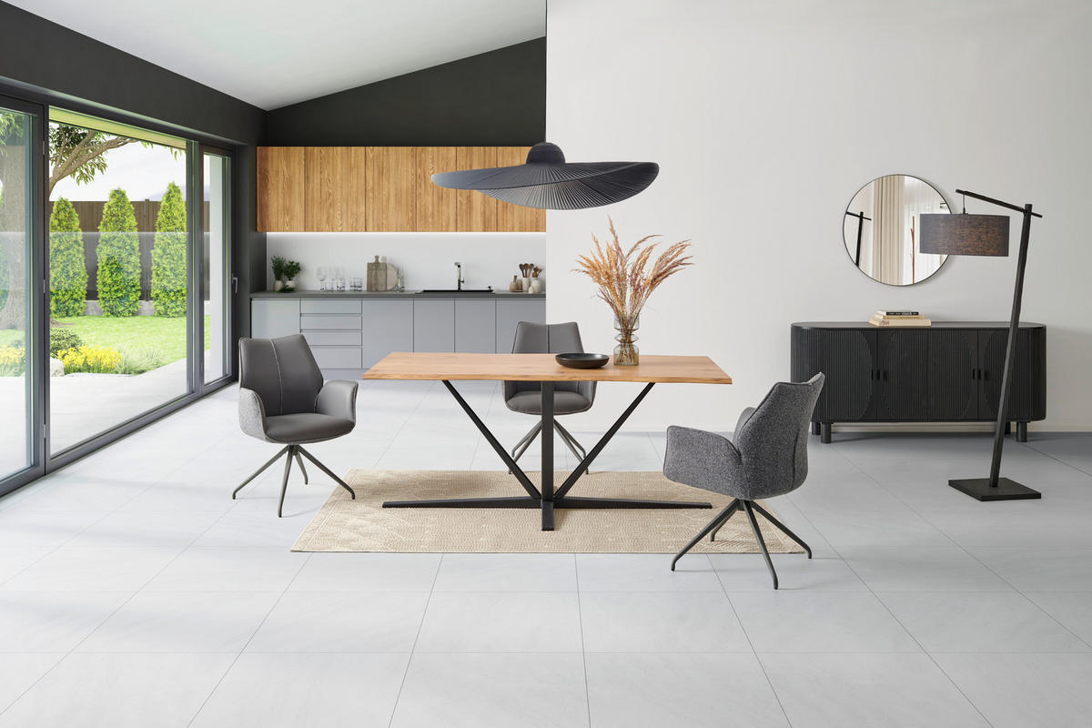 ESSTISCH rechteckig Schwarz, Eichefarben  - Eichefarben/Schwarz, MODERN, Holzwerkstoff/Metall (160/76/90cm) - MID.YOU
