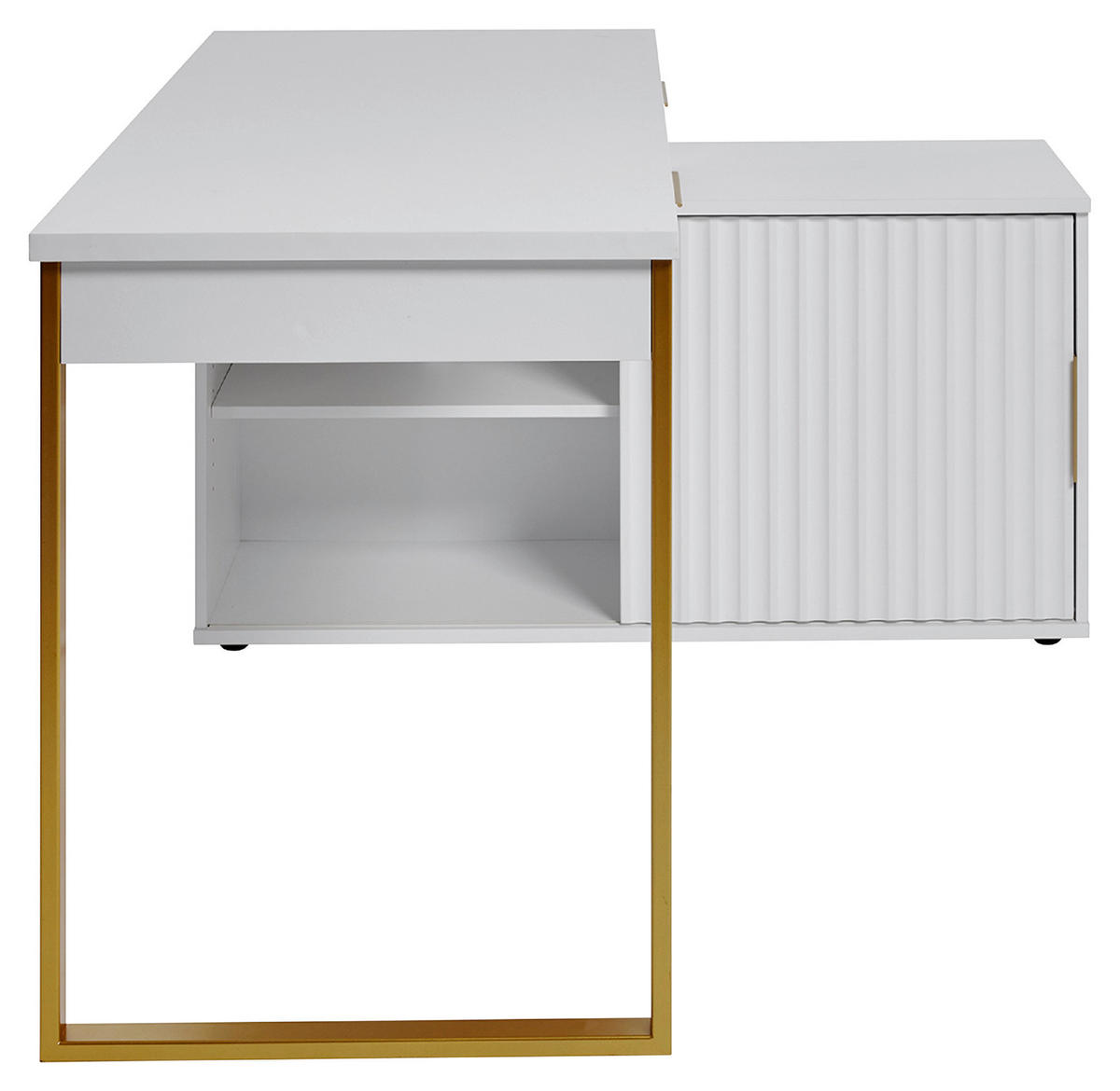 ECKSCHREIBTISCH 144/115/77 cm  in Weiß, Goldfarben  - Goldfarben/Weiß, MODERN, Holzwerkstoff/Metall (144/115/77cm) - MID.YOU