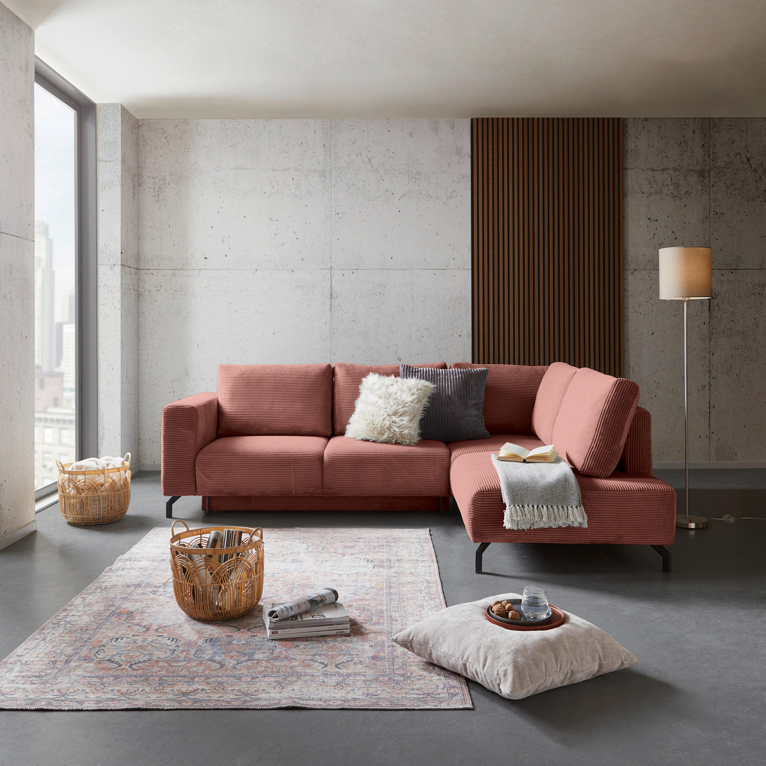 ECKSOFA Rostfarben Cord  - Rostfarben/Schwarz, MODERN, Textil (272/210cm) - P & B