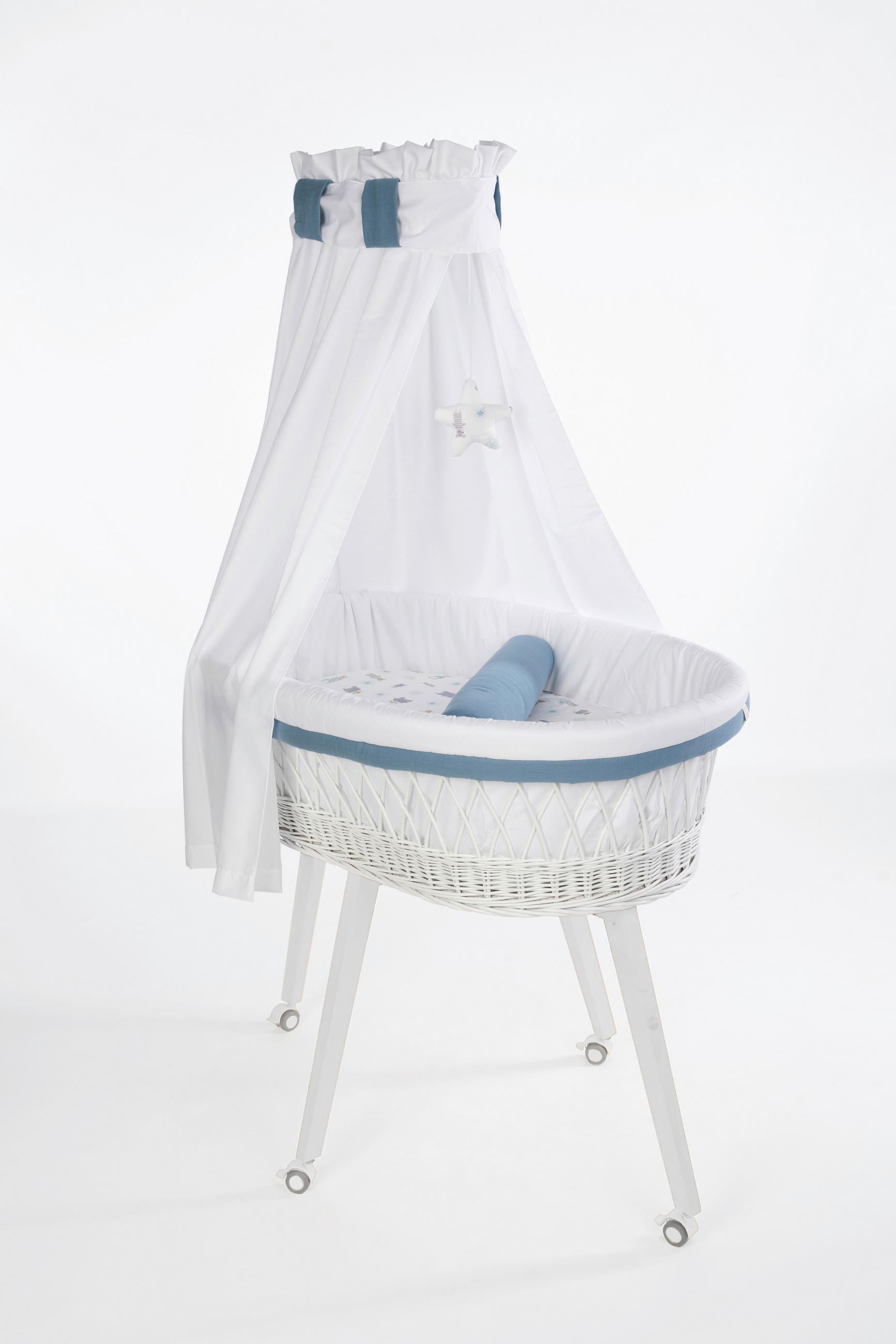 STUBENWAGEN-KOMPLETTSET Babybett Lounge weiß Pyjamabär   - Pastellblau/Buchefarben, Basics, Holz/Textil (60/167/100cm) - Mionido