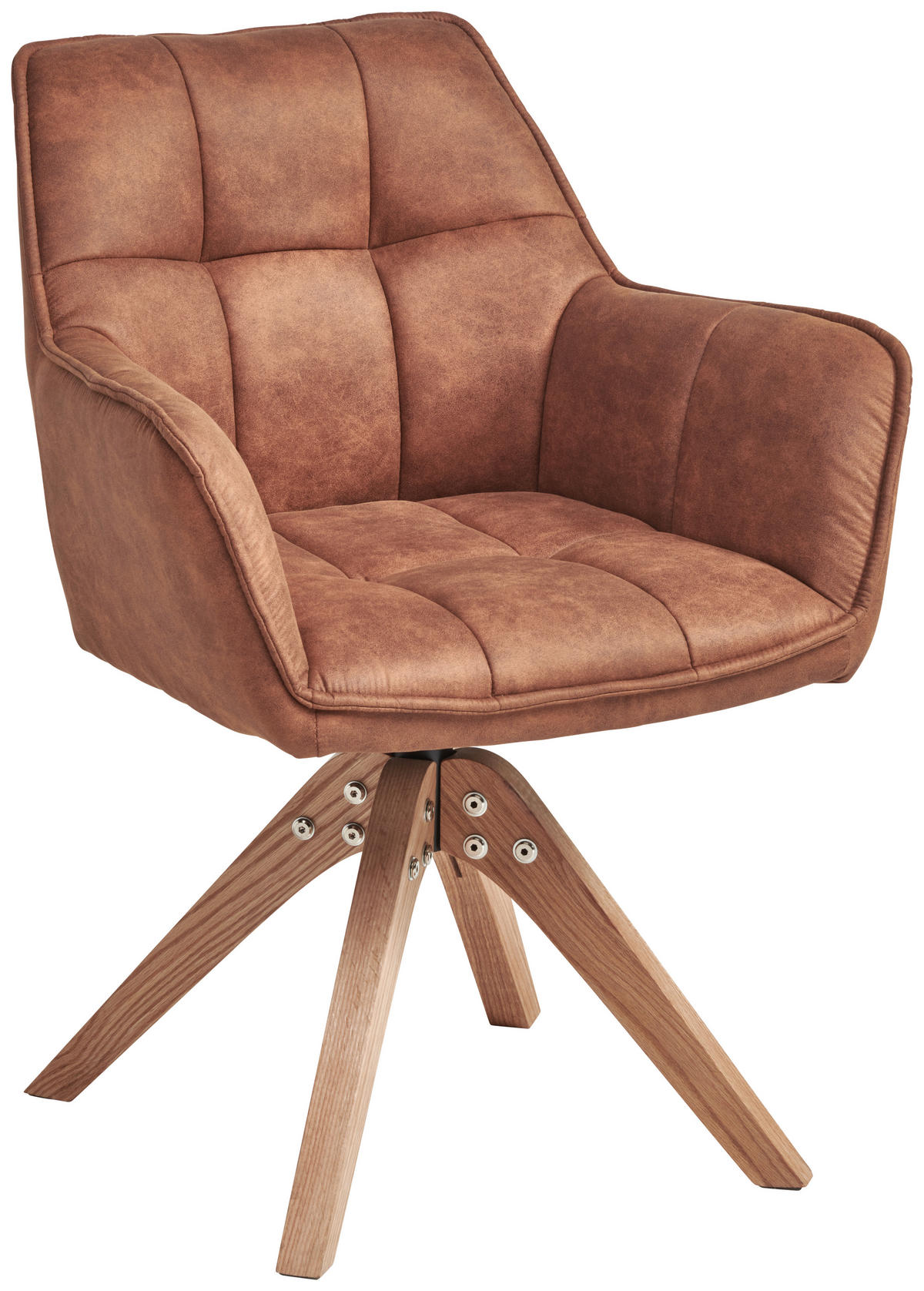 ARMLEHNSTUHL  Sitzfläche 360° drehbar, inklusive Armlehnen Webstoff  - Eichefarben/Orange, Basics, Holz/Textil (61/85/63cm) - MID.YOU