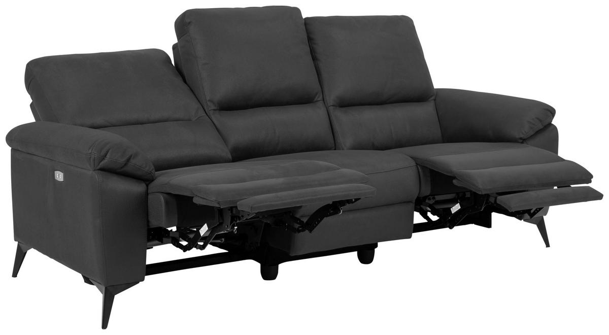 3-SITZER-SOFA Lederlook, Mikrofaser Grau  - Schwarz/Grau, KONVENTIONELL, Textil/Metall (215/102/96cm) - Carryhome