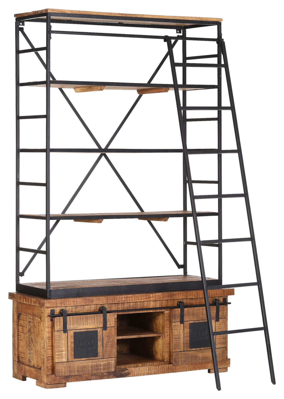 BÜCHERWAND Mangoholz massiv Naturfarben, Schwarz  - Schwarz/Naturfarben, KONVENTIONELL, Holz/Metall (127/210/45cm) - Landscape
