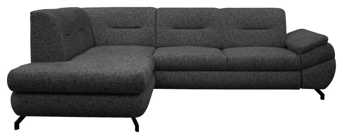 ECKSOFA in Struktur, Plüsch Dunkelgrau  - Dunkelgrau/Schwarz, Design, Textil/Metall (201/274cm) - MID.YOU