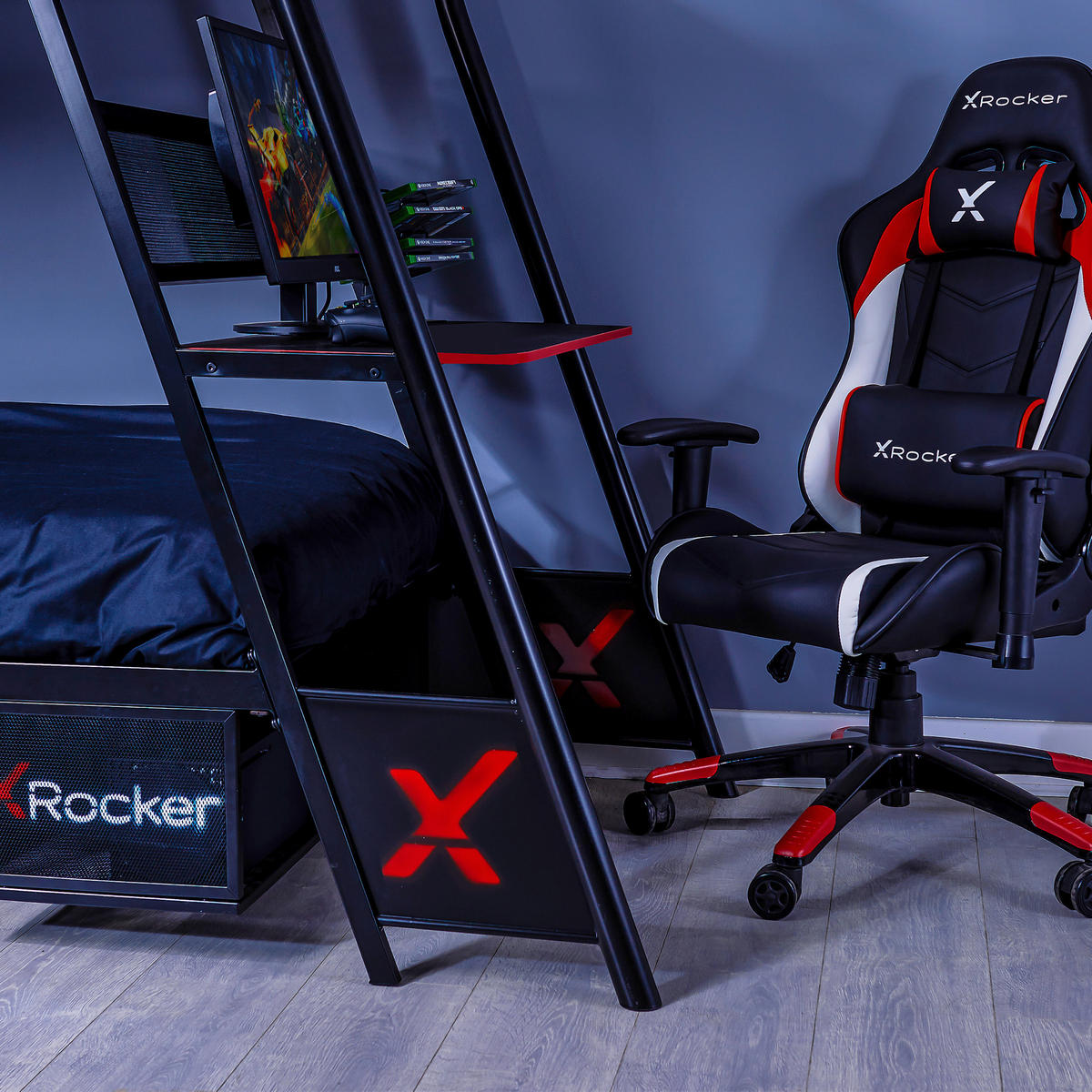 ETAGENBETT - Schwarz, MODERN, Holzwerkstoff/Metall (90/190cm) - X Rocker
