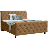 BOXSPRINGBETT 180/200 cm,  in Beige, Bettkasten, Topper, Matratzen, H2 = mittel  - Beige/Schwarz, KONVENTIONELL, Holz/Textil (180/200cm) - Ti'me