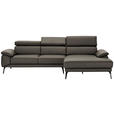 ECKSOFA in Echtleder Graubraun  - Graubraun/Schwarz, Design, Leder/Metall (295/187cm) - Novel