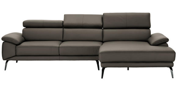 ECKSOFA in Echtleder Graubraun  - Graubraun/Schwarz, Design, Leder/Metall (295/187cm) - Novel