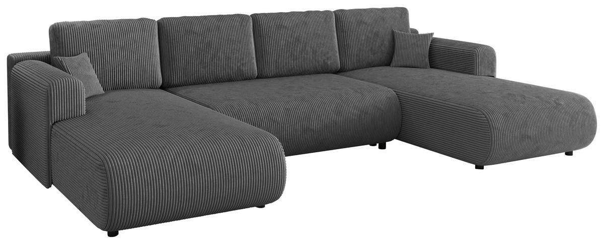 Wohnlandschaft inkl. Funktion Dunkelgrau Cord  - Dunkelgrau/Schwarz, KONVENTIONELL, Textil (200/360/200cm) - Xora