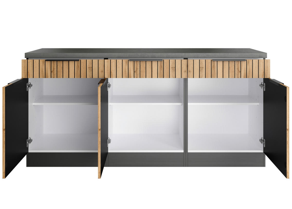 KÜCHENUNTERSCHRANK 180/85/60 cm  Graphitfarben, Eiche Wotan  - Schieferfarben/Eiche Wotan, Basics, Holzwerkstoff/Metall (180/85/60cm) - Held