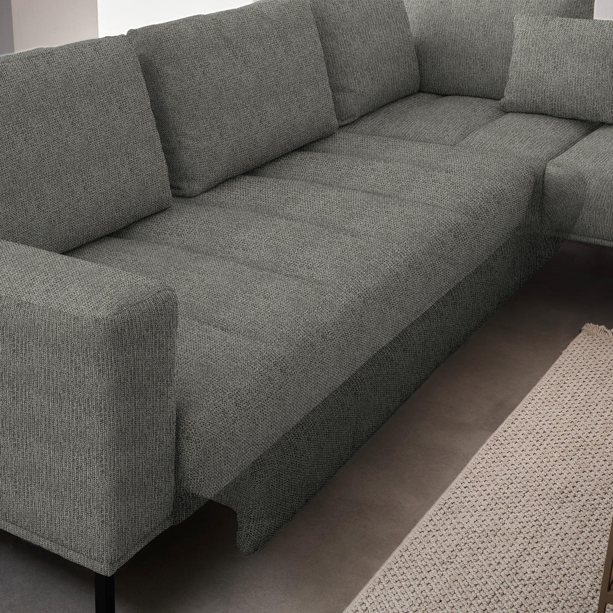 ECKSOFA  in Flachgewebe Graubraun  308/270 cm  - Graubraun/Schwarz, Design, Textil/Metall (308/270cm) - Pure Home Lifestyle