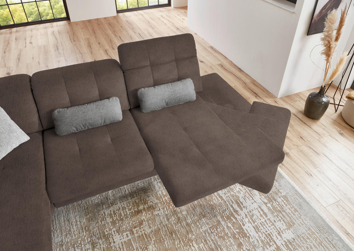 ECKSOFA in Flachgewebe Braun  - Schwarz/Braun, Design, Textil/Metall (190/309cm) - Beldomo Style