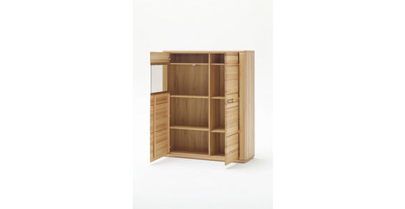 HIGHBOARD 107/131/38 cm  - Edelstahlfarben/Buchefarben, KONVENTIONELL, Glas/Holz (107/131/38cm) - Novel