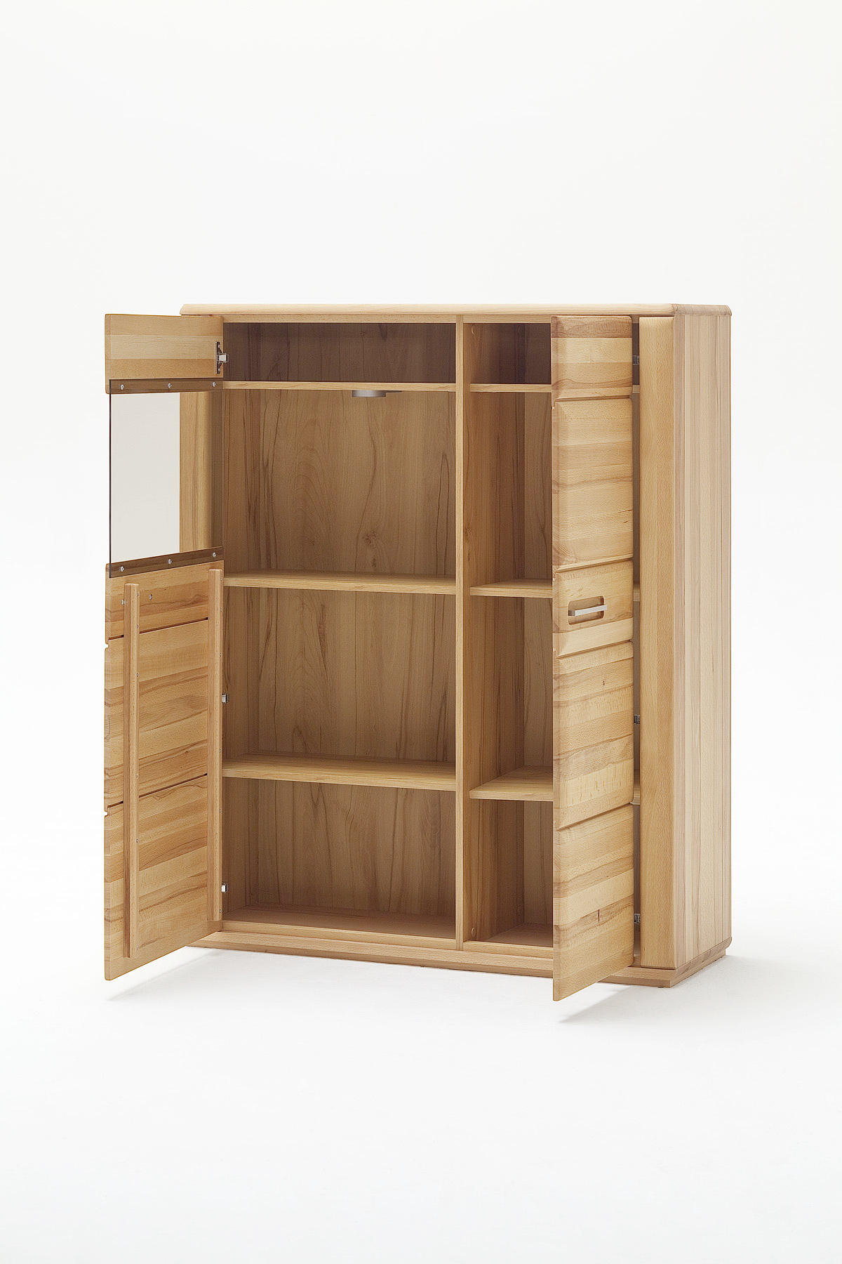 HIGHBOARD  in 107/131/38 cm  - Edelstahlfarben/Buchefarben, KONVENTIONELL, Glas/Holz (107/131/38cm) - Novel