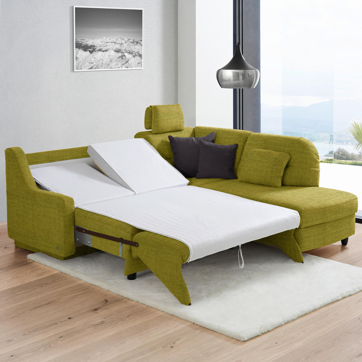 ECKSOFA in Chenille Grün  226/208 cm  - Schwarz/Grün, KONVENTIONELL, Textil (226/208cm) - Sedda