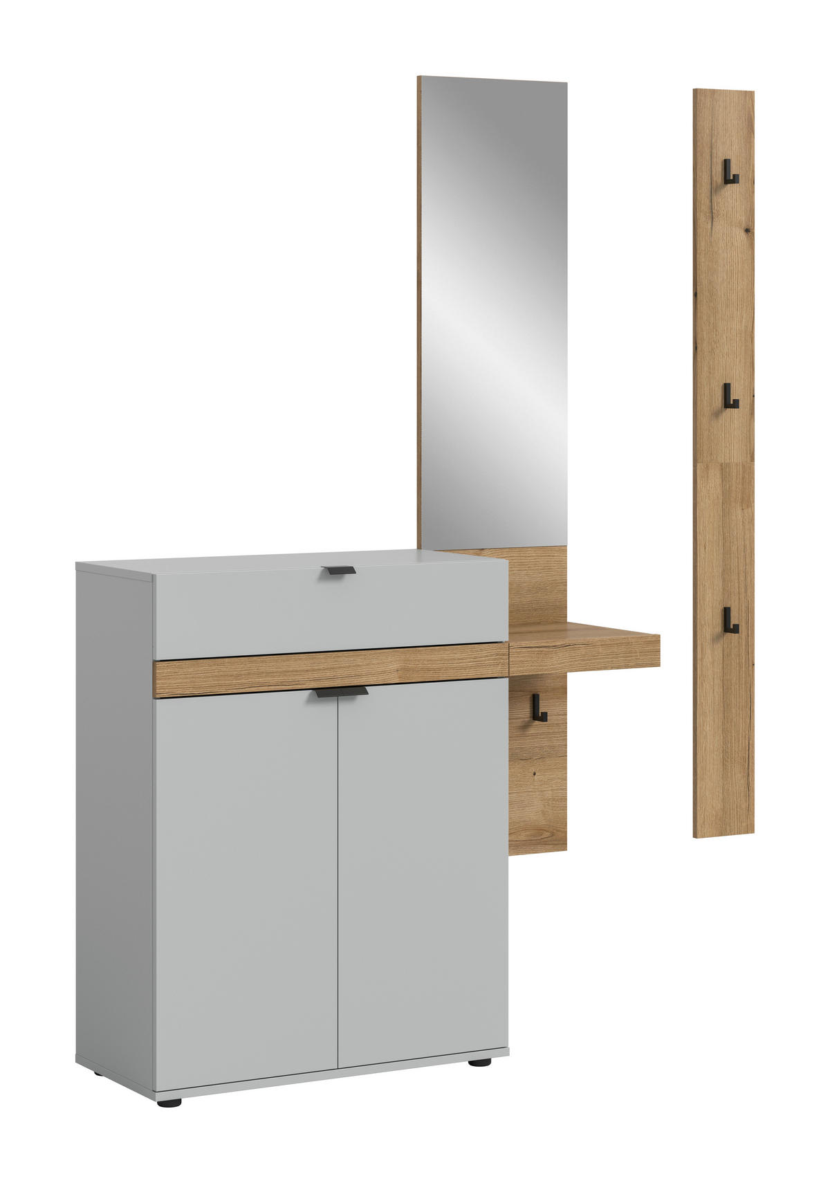 GARDEROBE 3-teilig  in 148/194/37 cm  - Eiche dunkel/Grau, Design, Holzwerkstoff (148/194/37cm) - Livetastic