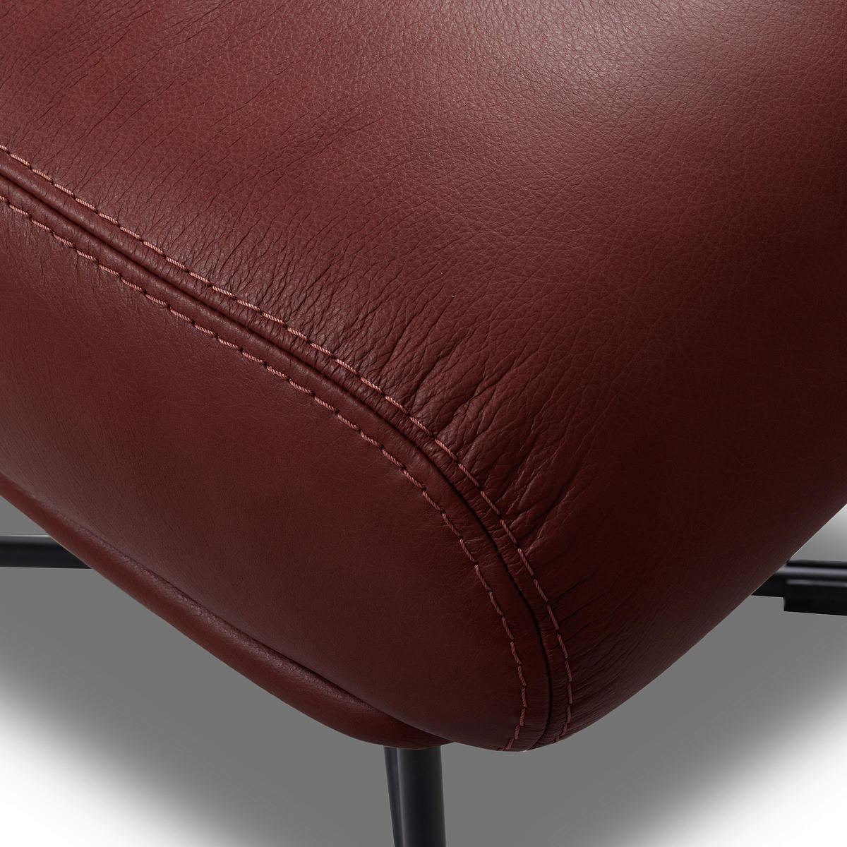 SESSELSET Echtleder Kirschrot  - Kirschrot/Schwarz, Design, Leder/Metall (67/87/74cm) - Livetastic