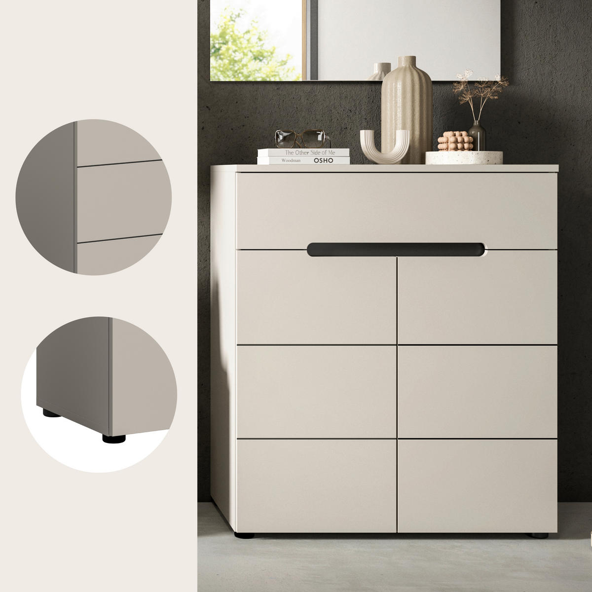 SCHUHSCHRANK Grau, Kaschmir  - Kaschmir/Schwarz, Design, Holzwerkstoff/Kunststoff (80/94/37cm) - MID.YOU