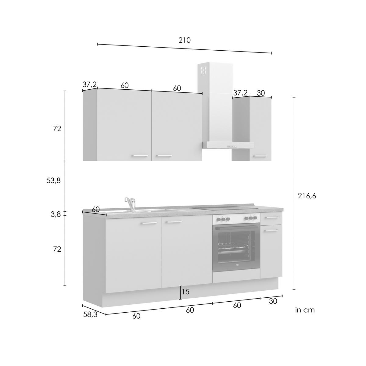 KÜCHENBLOCK Frame 210 cm  in Eichefarben, Blaugrau  - Edelstahlfarben/Eichefarben, MODERN, Holzwerkstoff/Metall (210cm) - Nobilia