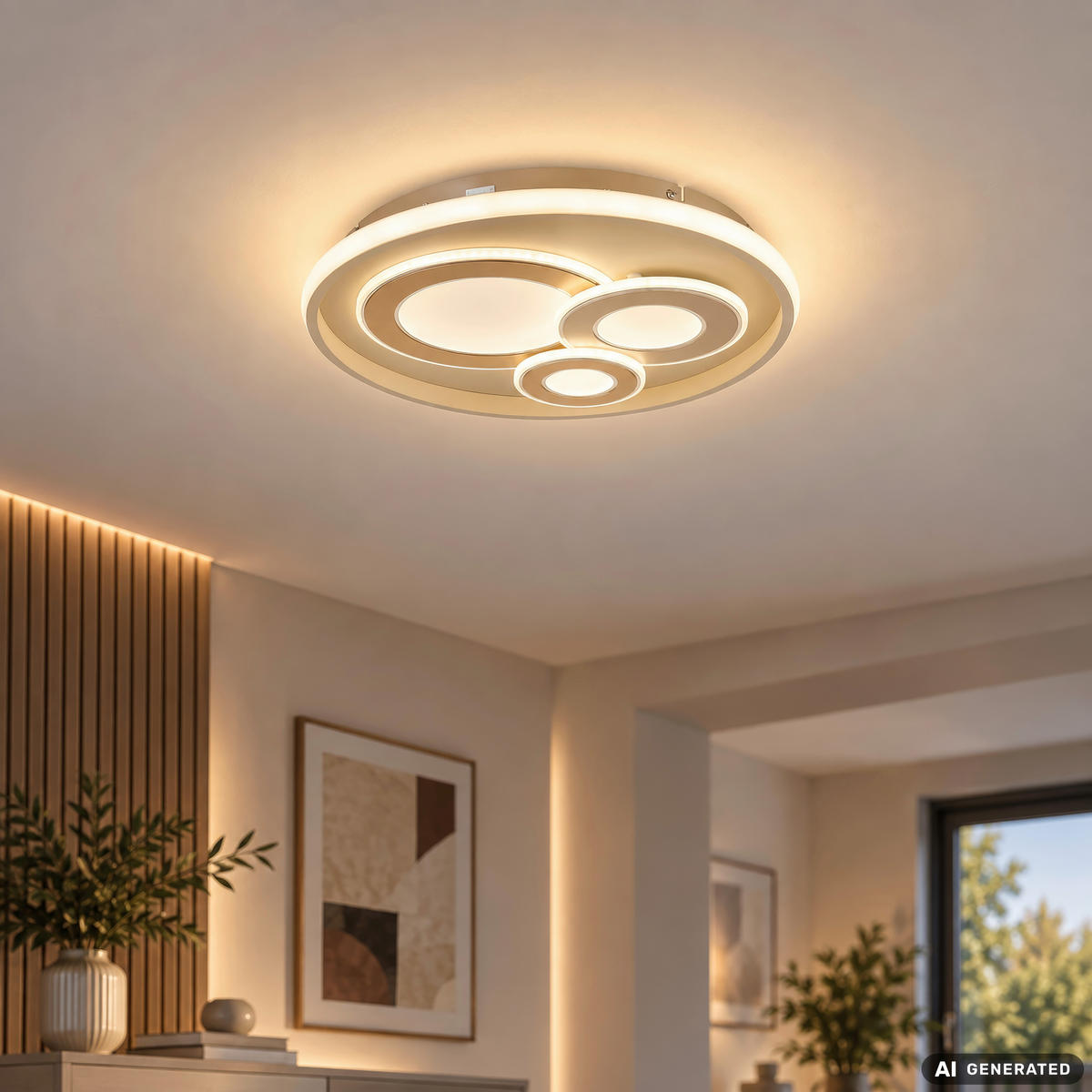 LED-DECKENLEUCHTE Jena 42/6,5 cm  - Sandfarben/Champagner, Design, Kunststoff/Metall (42/6,5cm) - Globo