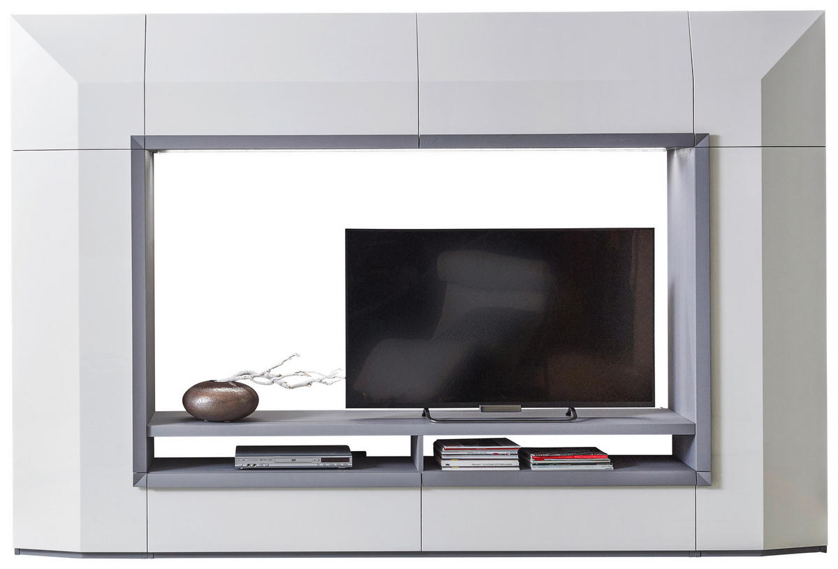 WOHNWAND  in Graphitfarben, Weiss 300/200/50 cm  - Weiss/Schwarz, Design, Glas/Holz (300/200/50cm) - Ambiente