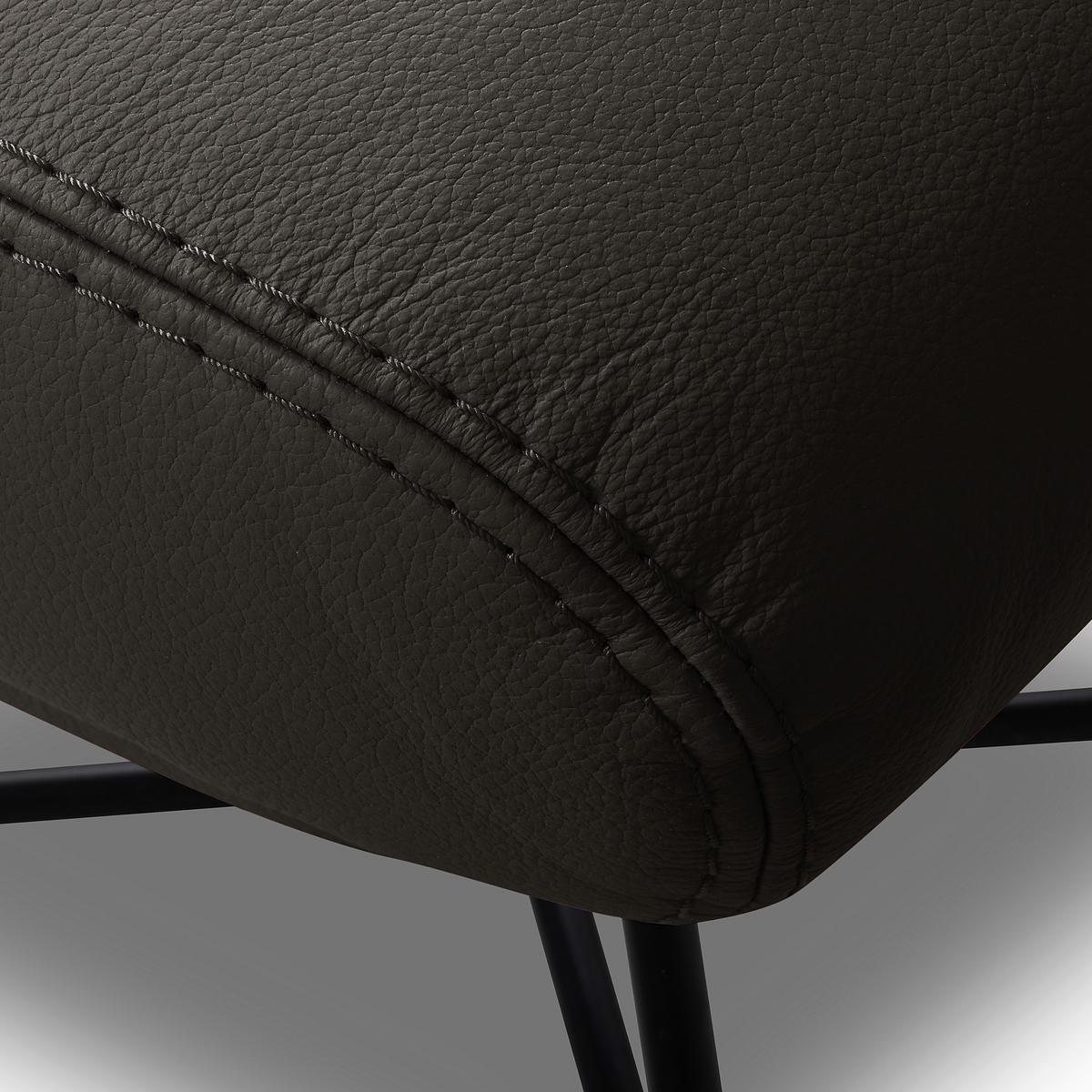 SESSELSET Echtleder Anthrazit  - Anthrazit/Schwarz, Design, Leder/Metall (67/87/74cm) - Livetastic