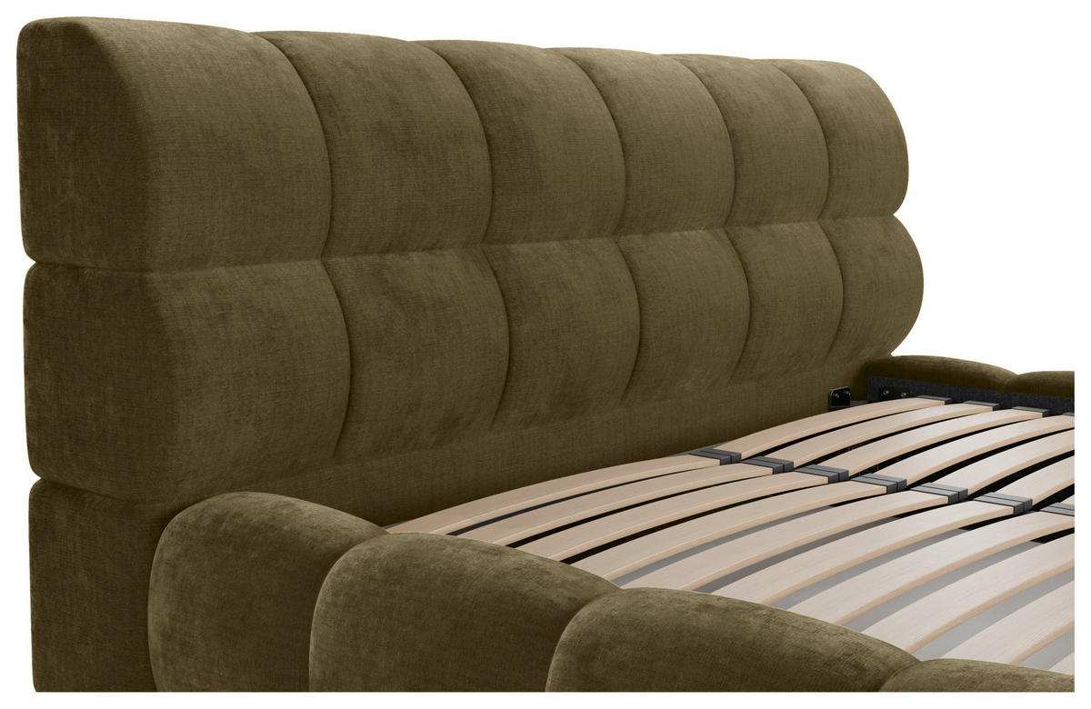 POLSTERBETT 180/200 cm,  in Waldgrün, Lattenrost, Bettkasten,  - Waldgrün/Schwarz, Design, Holz/Textil (180/200cm) - Chameo